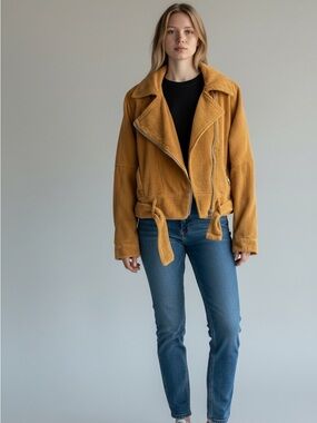 Free People Mustard Corduroy Bomber Jacket
